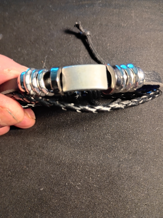 Other - Black Braided Leather Men's Bracelet with Silver Accents